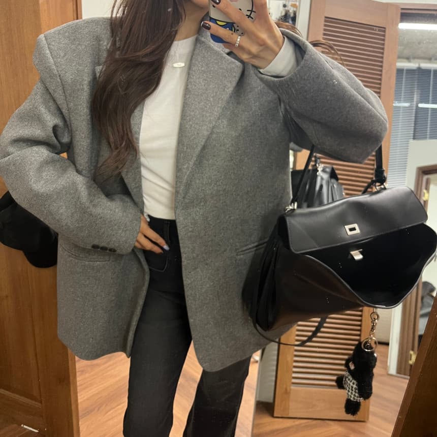 있음 선적 모직 블레이저 한국 스타일 루즈핏 레이스업 허리 수축 맨위 트렌디 상세 이미지 4