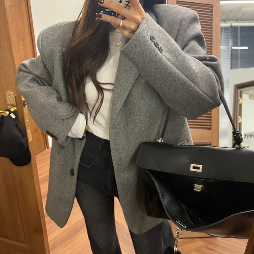있음 선적 모직 블레이저 한국 스타일 루즈핏 레이스업 허리 수축 맨위 트렌디 상세 이미지 15
