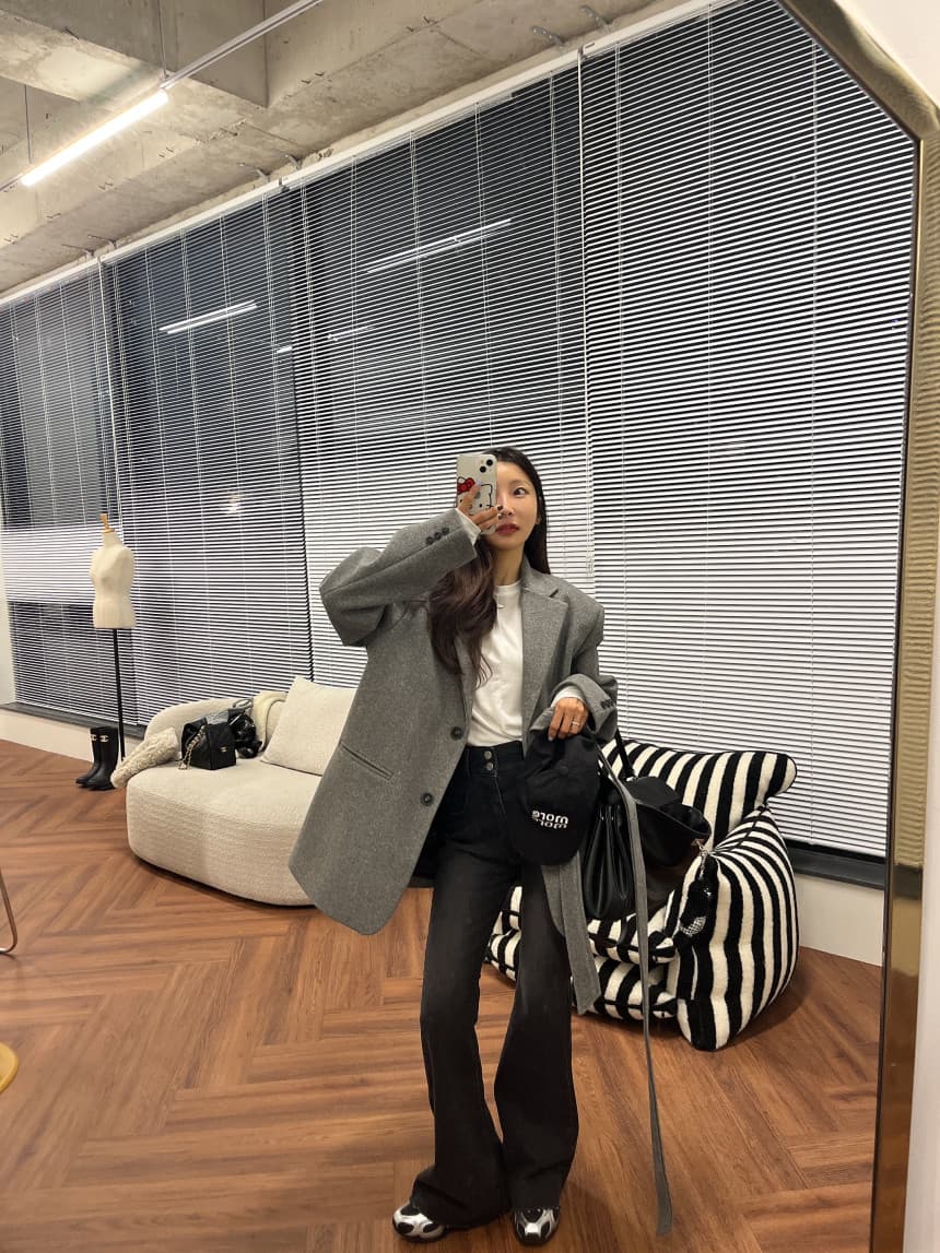 있음 선적 모직 블레이저 한국 스타일 루즈핏 레이스업 허리 수축 맨위 트렌디 상세 이미지 21