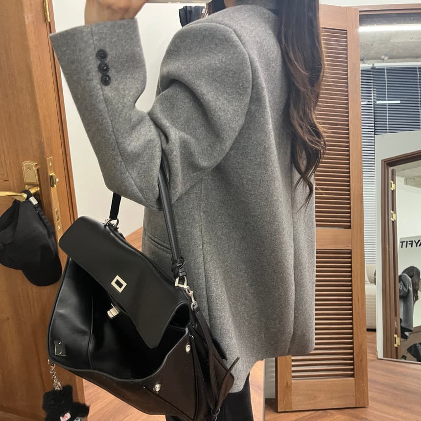 있음 선적 모직 블레이저 한국 스타일 루즈핏 레이스업 허리 수축 맨위 트렌디 상세 이미지 23
