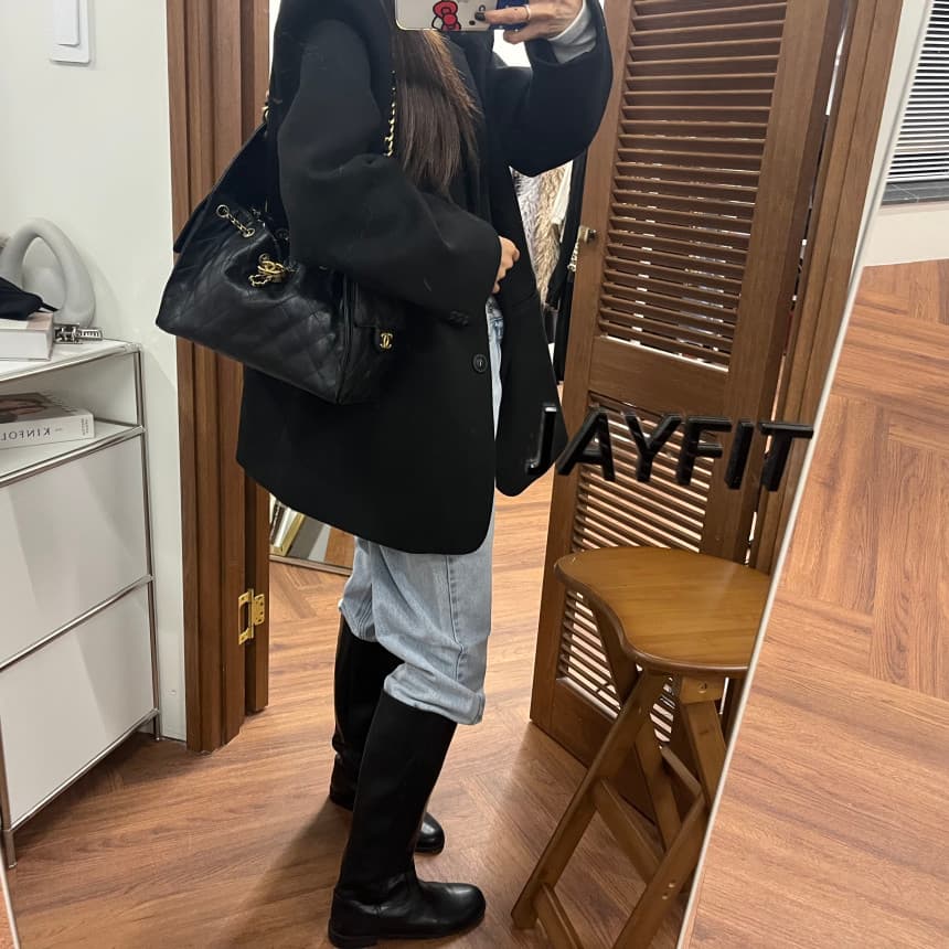 있음 선적 모직 블레이저 한국 스타일 루즈핏 레이스업 허리 수축 맨위 트렌디 상세 이미지 33