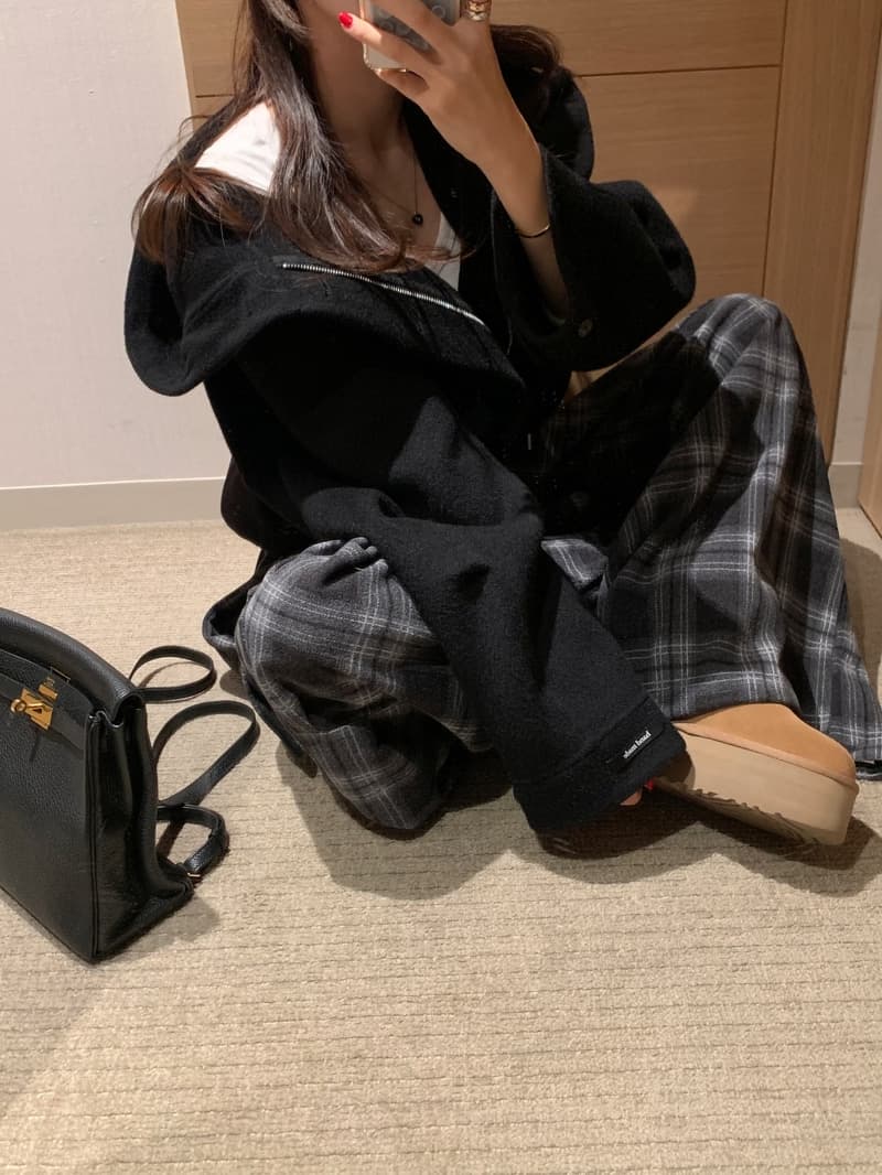 있음 선적 새로운 ins 패션 출퇴근 모직 체크무늬 허리밴드 넓은 다리 캐주얼 바지 상세 이미지 9