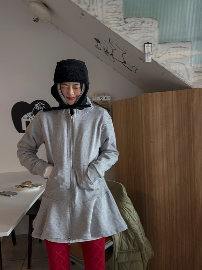 있음 선적 단색 후드 치마 더블 지퍼 중간 길이 후드티 재킷 상세 이미지 2