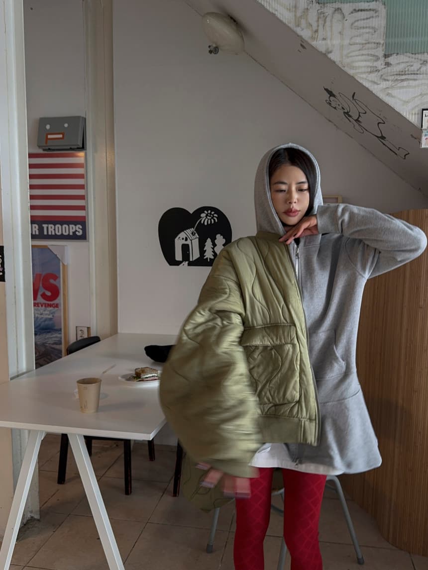 있음 선적 단색 후드 치마 더블 지퍼 중간 길이 후드티 재킷 상세 이미지 13