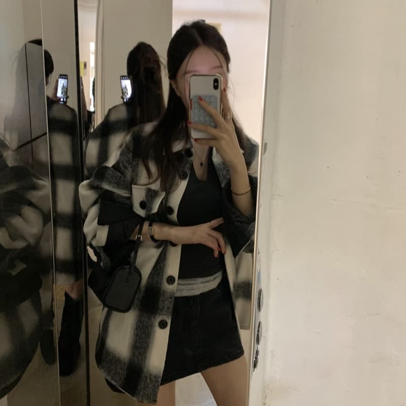 있음 선적 두꺼운 모직 외투 루즈핏 중간 길이 솜을 넣은 보온 코트 이미지 4