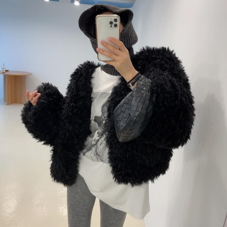 있음 선적 인공 환경 보호 모피 푹신한 털이 많은 모피 재킷 여성 겨울 솜을 넣은 이미지 4