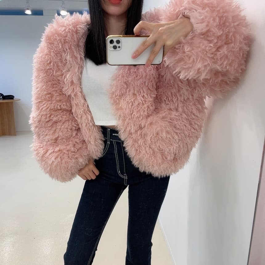 있음 선적 인공 환경 보호 모피 푹신한 털이 많은 모피 재킷 여성 겨울 솜을 넣은 상세 이미지 1