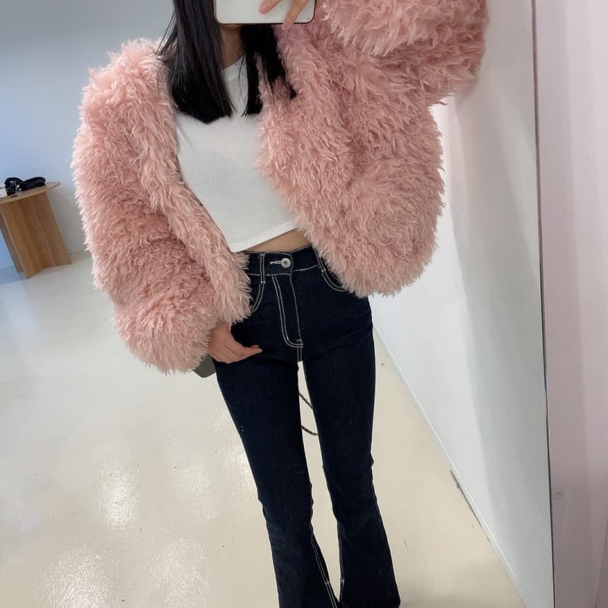 있음 선적 인공 환경 보호 모피 푹신한 털이 많은 모피 재킷 여성 겨울 솜을 넣은 상세 이미지 3