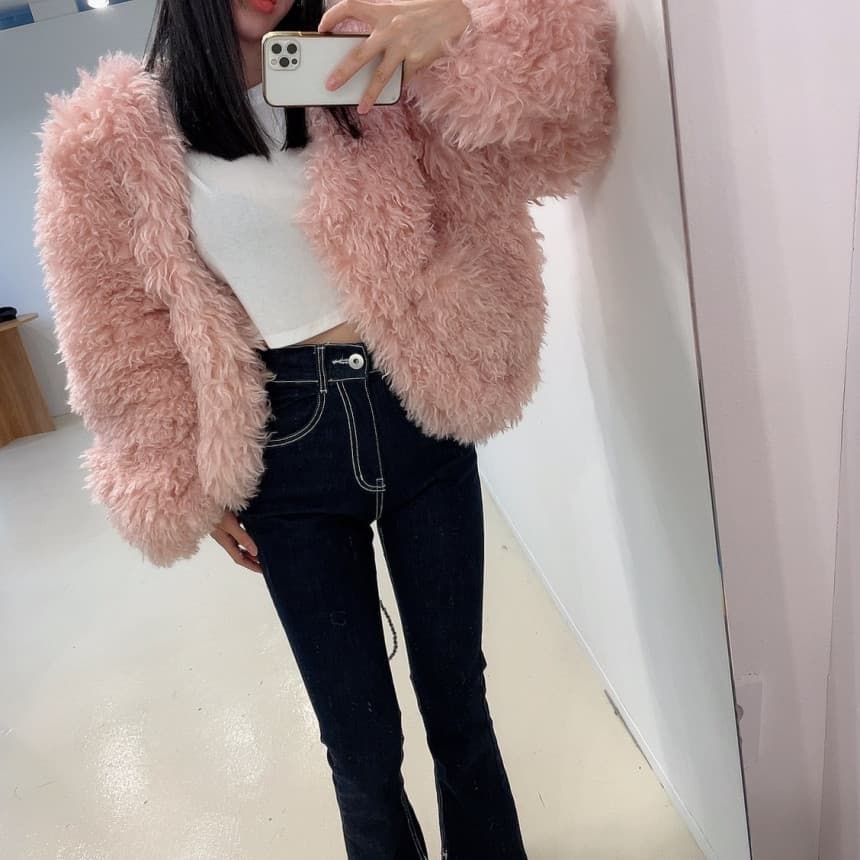 있음 선적 인공 환경 보호 모피 푹신한 털이 많은 모피 재킷 여성 겨울 솜을 넣은 상세 이미지 4