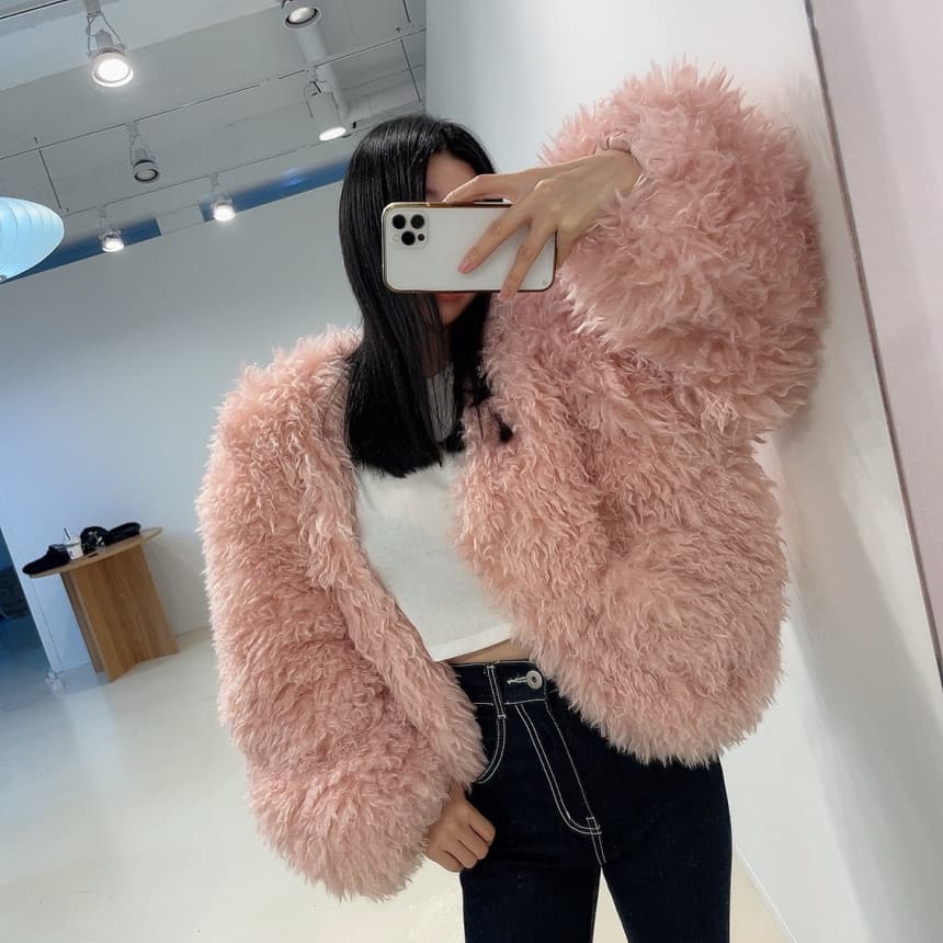있음 선적 인공 환경 보호 모피 푹신한 털이 많은 모피 재킷 여성 겨울 솜을 넣은 상세 이미지 5