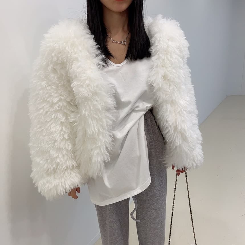 있음 선적 인공 환경 보호 모피 푹신한 털이 많은 모피 재킷 여성 겨울 솜을 넣은 상세 이미지 46