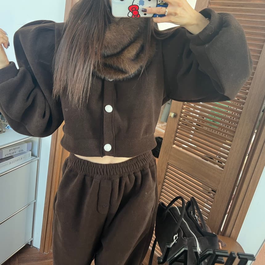 있음 선적 플리스 플리스 거품 소매 오픈 가디건 맨위 허리밴드 플리스 조거 긴 바지 세트 2 세트 상세 이미지 43