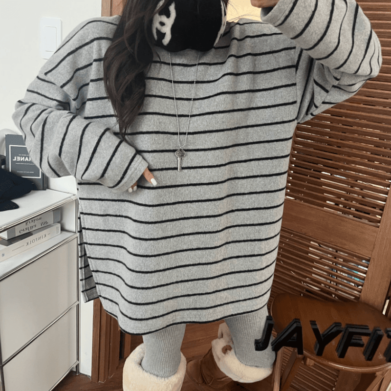 있음 선적 가을 겨울철 두꺼운 스트라이프 연삭 털 측면 트임 긴팔 기본 셔츠 맨위