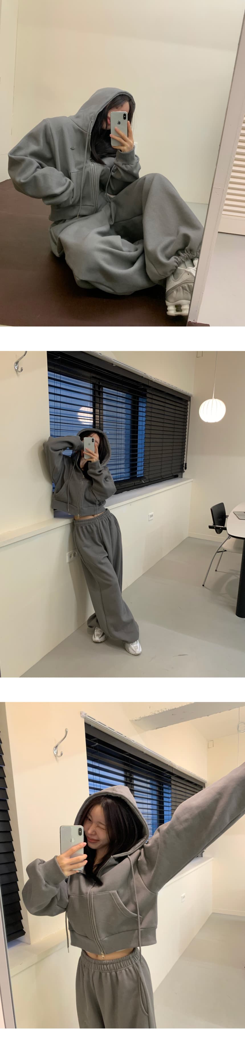 있음 선적 ins 인터넷 유명인 착용 가져 가라. 전체 집합 털이 있는 후드 지퍼 재킷 캐주얼 와이드 레그 팬츠 투피스 세트 상세 이미지 4