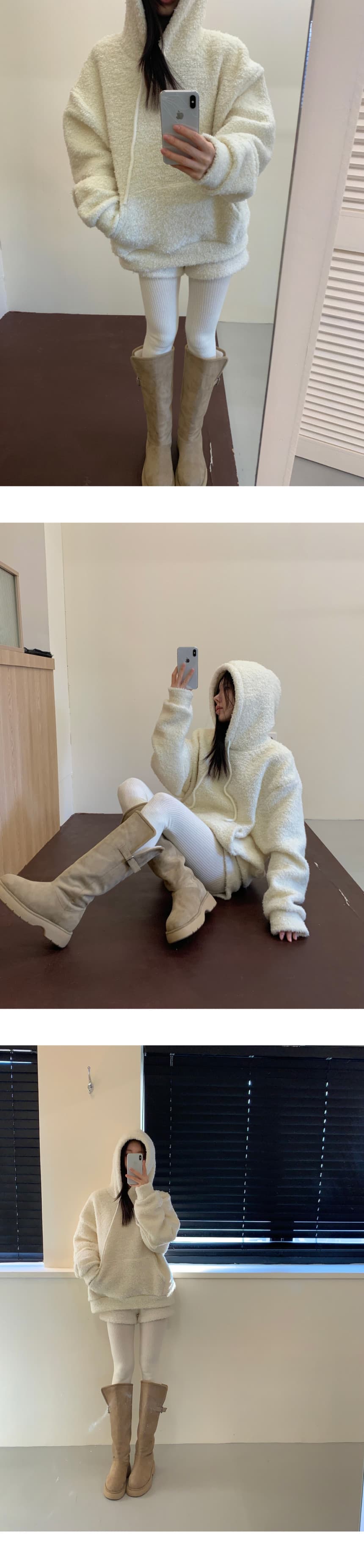 있음 선적 후드 양털 두꺼운 후드티 맨위 다용도 캐주얼 반바지 2 세트 상세 이미지 1