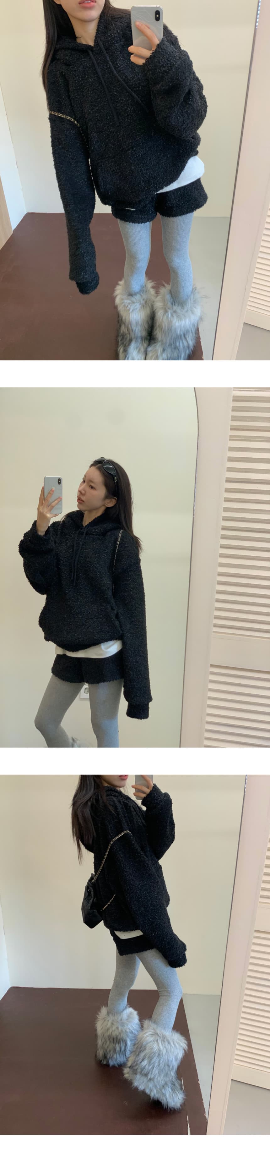 있음 선적 후드 양털 두꺼운 후드티 맨위 다용도 캐주얼 반바지 2 세트 상세 이미지 4