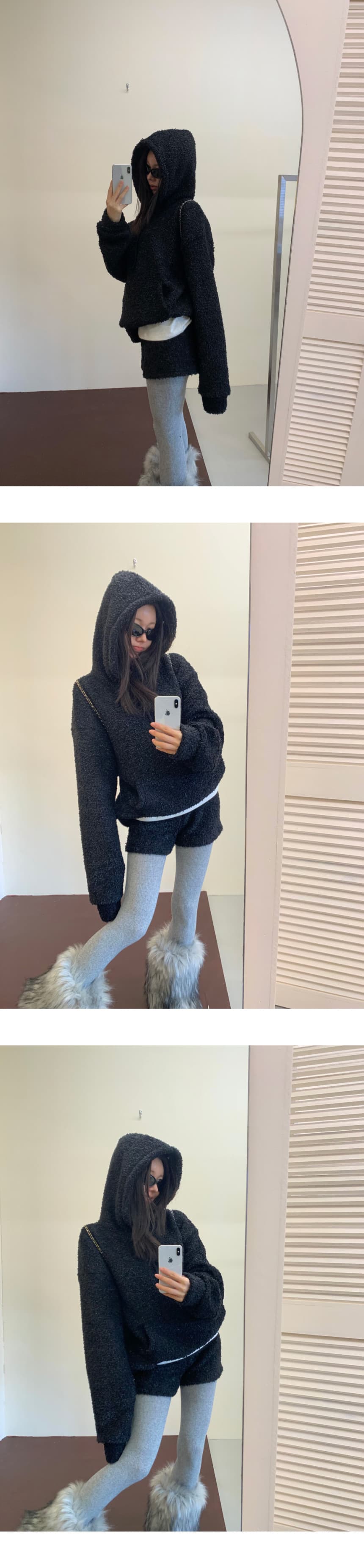 있음 선적 후드 양털 두꺼운 후드티 맨위 다용도 캐주얼 반바지 2 세트 상세 이미지 6
