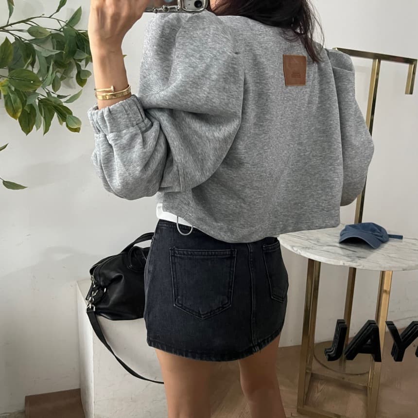 있음 선적 거품 소매 후드티 지퍼 카디건 코트 여성 짧은 이미지 2
