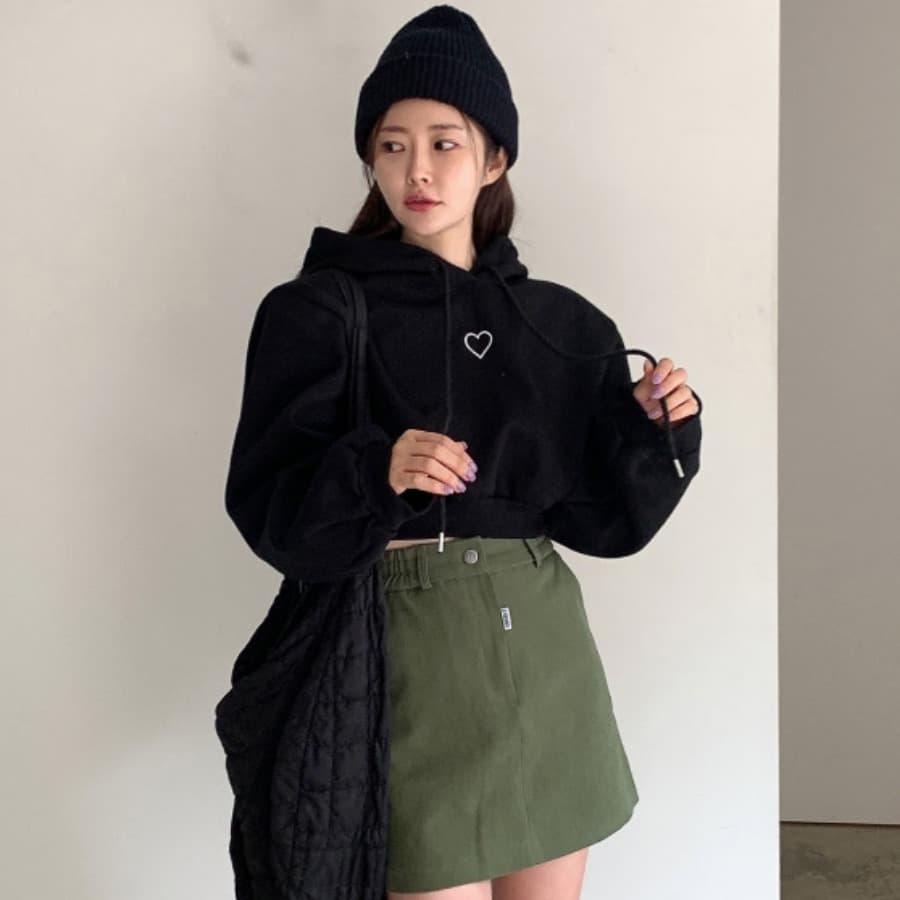 있음 선적 하트 자수 후드 티 스웨터 이미지 2