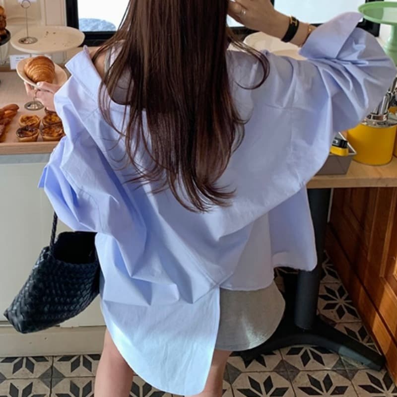 있음 선적 새로운 잘 생긴 세련된 센스 싱글 줄 버튼 루즈핏 뒤에 트임 셔츠