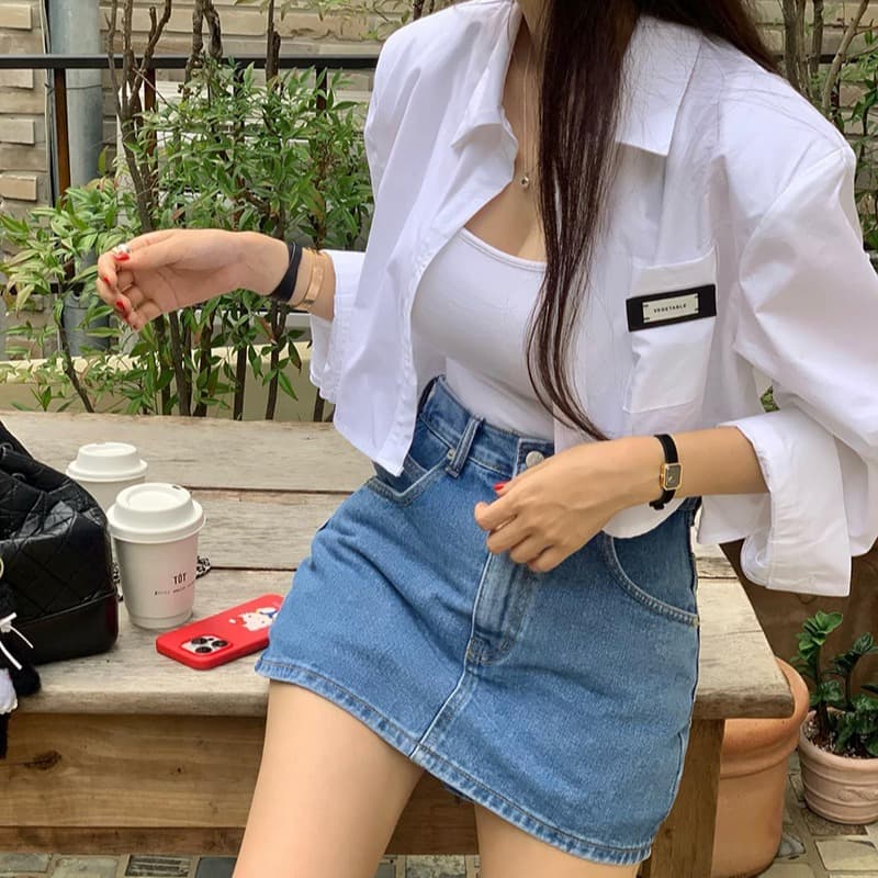 있음 선적 단색 폴로 칼라 개성 막대기 표준 쇼트 스타일 셔츠 이미지 4