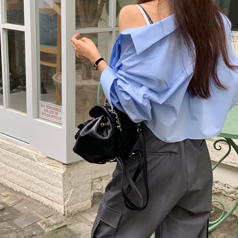 있음 선적 단색 폴로 칼라 개성 막대기 표준 쇼트 스타일 셔츠 이미지 5