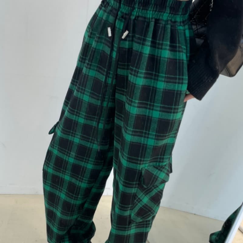 있음 선적 체크무늬 이중 용도 비스킷 바지 이미지 3