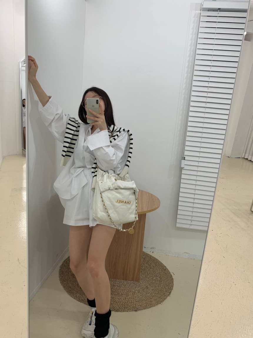 있음 선적 루즈핏 디자인 이후 홀로우 아웃 끈 긴팔 셔츠 넓은 다리가 짧다. 바지 세트 상세 이미지 1