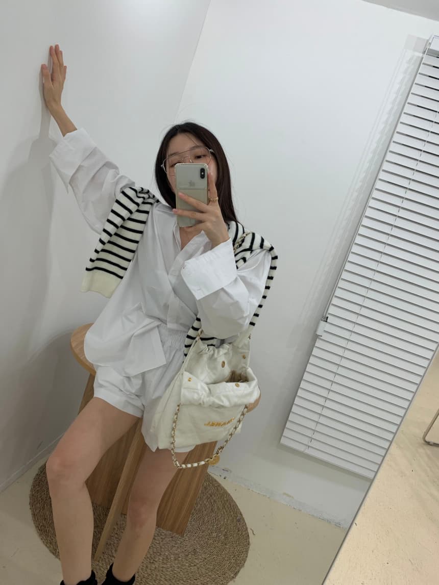 있음 선적 루즈핏 디자인 이후 홀로우 아웃 끈 긴팔 셔츠 넓은 다리가 짧다. 바지 세트 상세 이미지 2