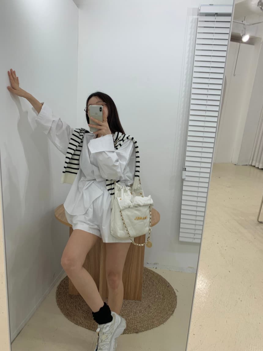 있음 선적 루즈핏 디자인 이후 홀로우 아웃 끈 긴팔 셔츠 넓은 다리가 짧다. 바지 세트 상세 이미지 3
