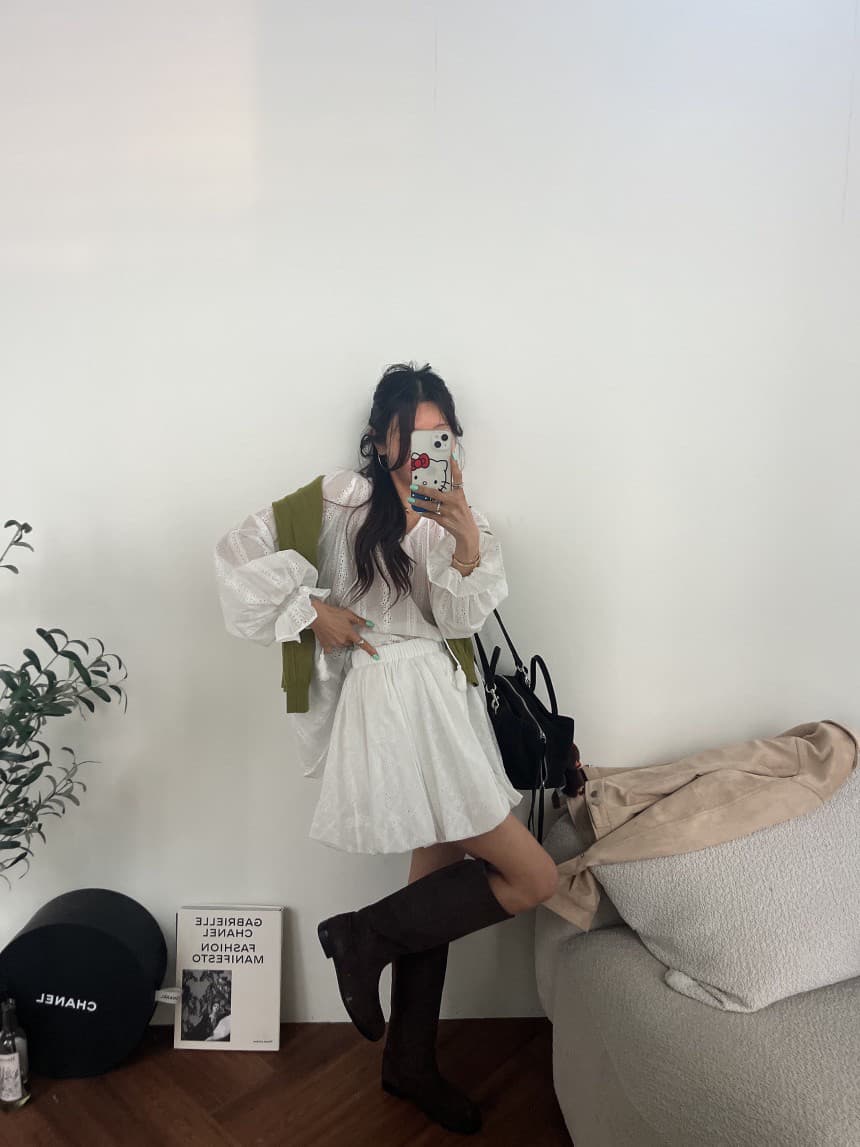 있음 선적 패션 긴팔 자수 자카드 셔츠 반신 치마 세트 여성 상세 이미지 5