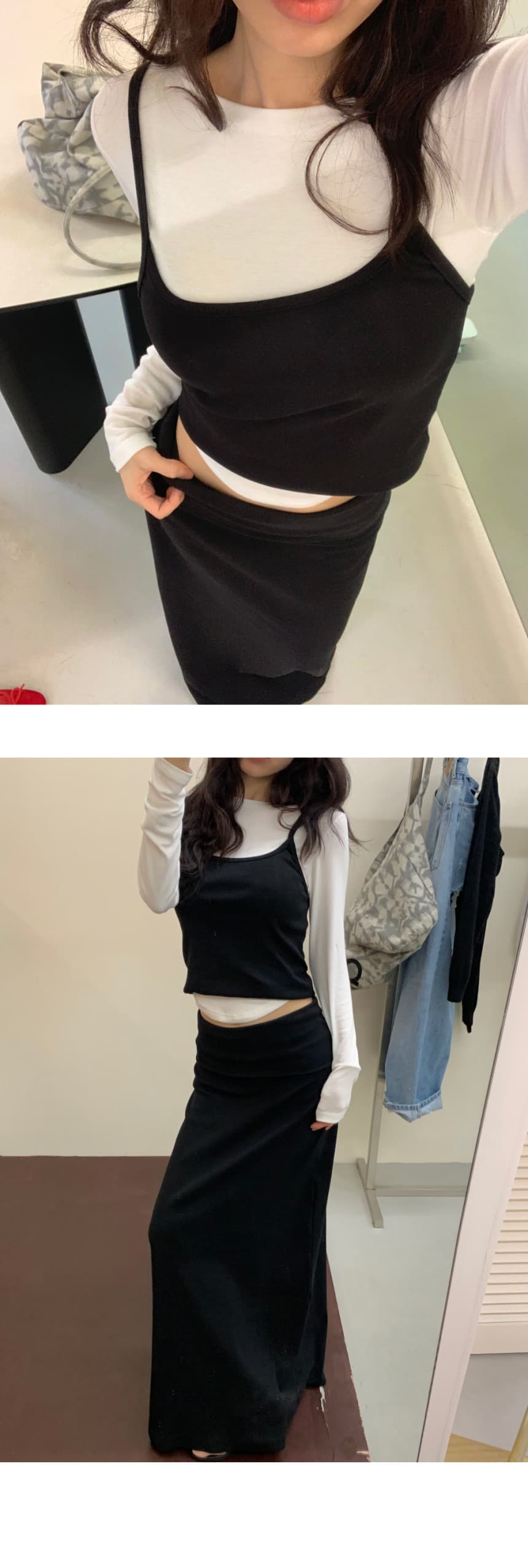 있음 선적 새로운 몸매 가꾸기 쇼트 스타일 캐미솔 타이트 스커트 바닥 청소 반신 롱 스커트 투피스 세트 상세 이미지 13