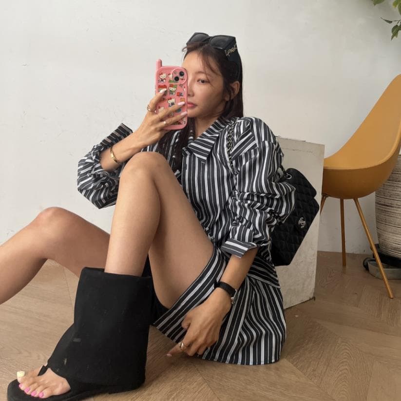 있음 선적 미니멀리즘 스트라이프 셔츠 이미지 5