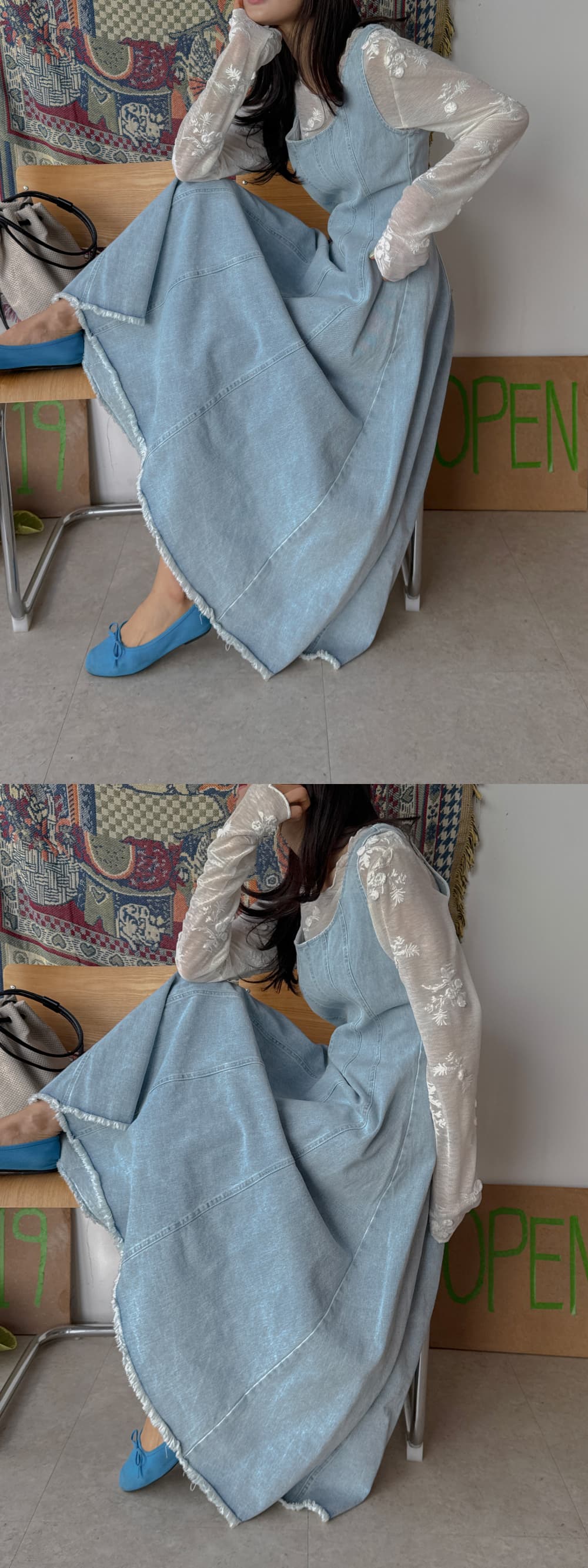 있음 선적 여성 의류 데님 외국 가스 캐주얼 민소매 드레스 상세 이미지 6