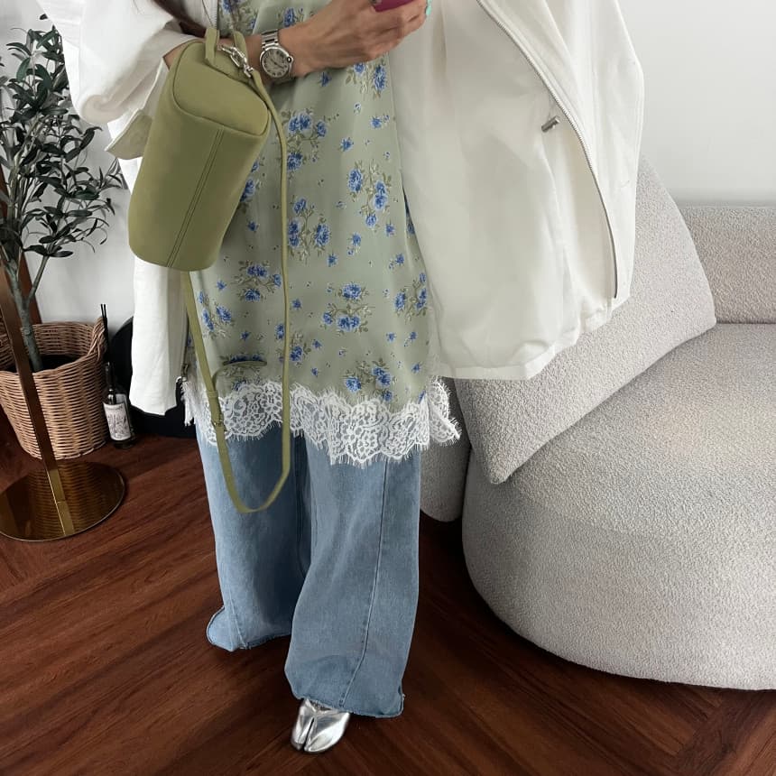 있음 선적 새로운 측면 트임 레이스 레이스 패치워크 꽃무늬 조끼 슬립 드레스 상세 이미지 11