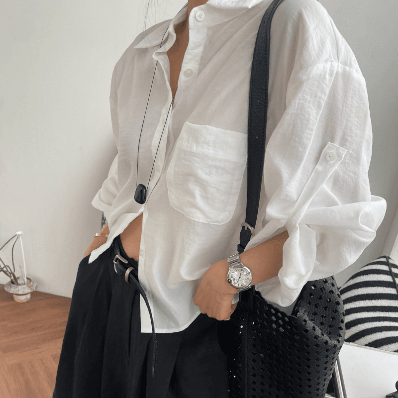있음 선적 새로운 루즈핏 폴로 칼라 싱글 줄 버튼 통기성 다용도 자외선 차단 셔츠