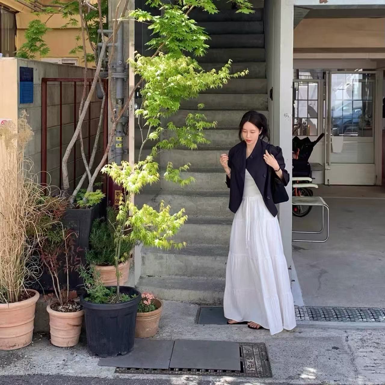 있음 선적 허리밴드 펌프 로프 단색 다용도 신선함 반신 중간 길이 스커트 상세 이미지 4