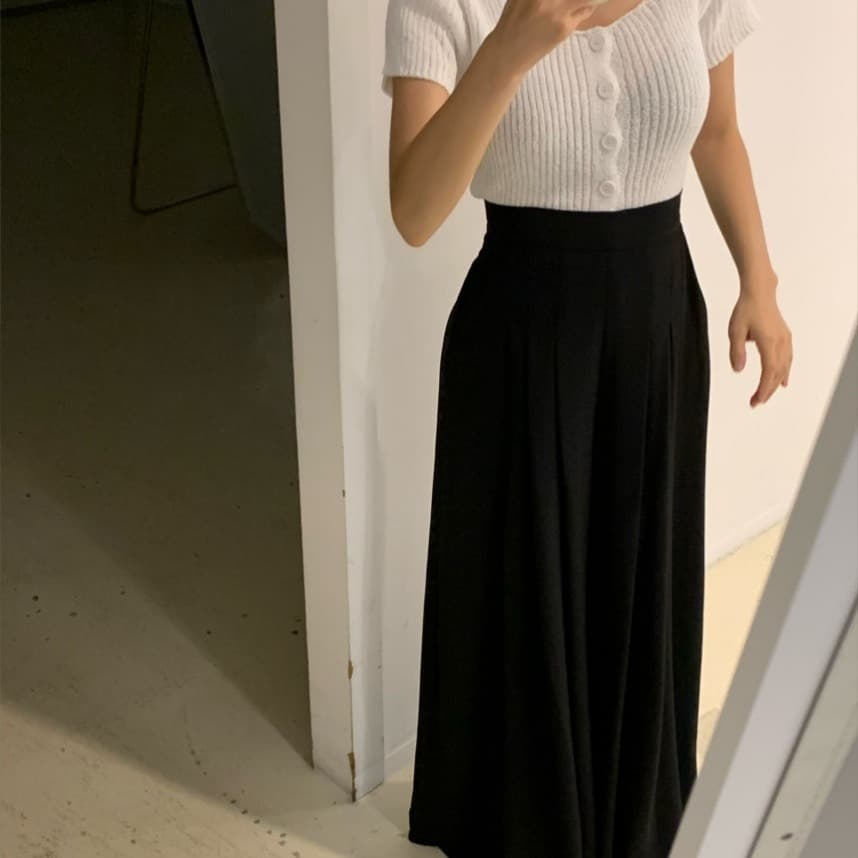있음 선적 불규칙 루즈핏 스택 플리트 스커트 바지 이미지 5