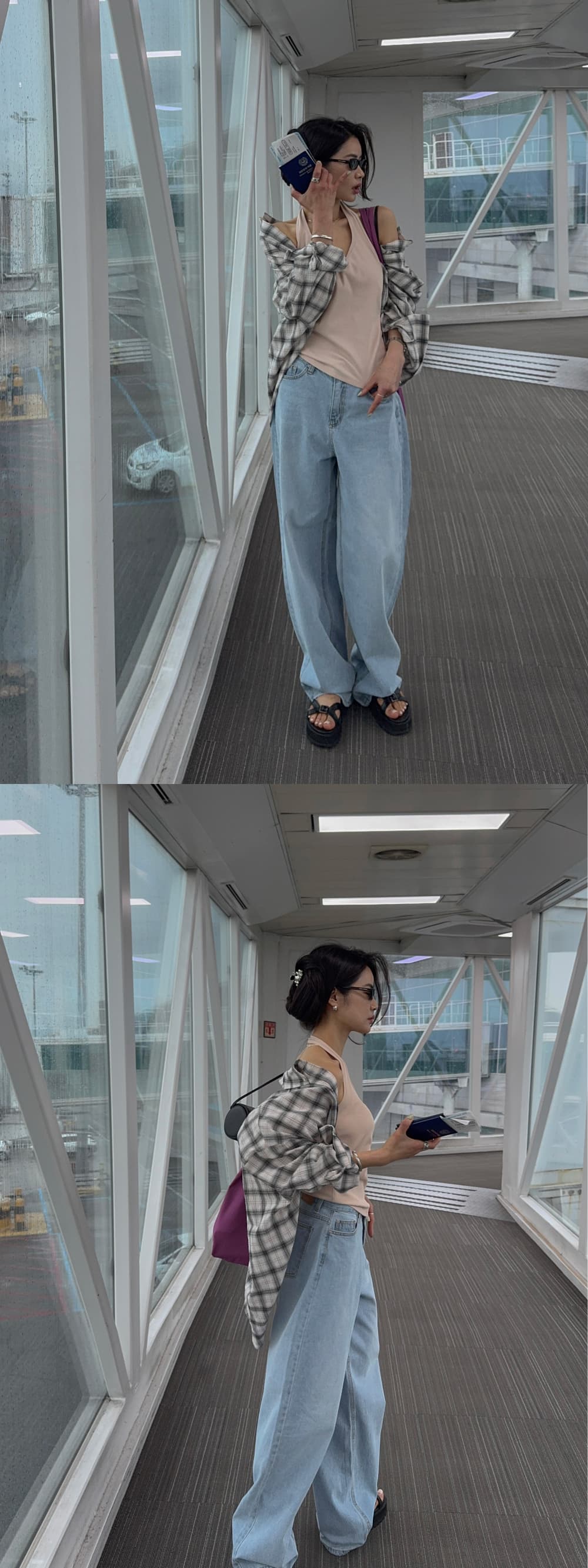 있음 선적 새로운 레트로 격자 무늬 셔츠 슬림해 보이는 루즈핏 체크무늬 배색 얇은 코트 상세 이미지 12