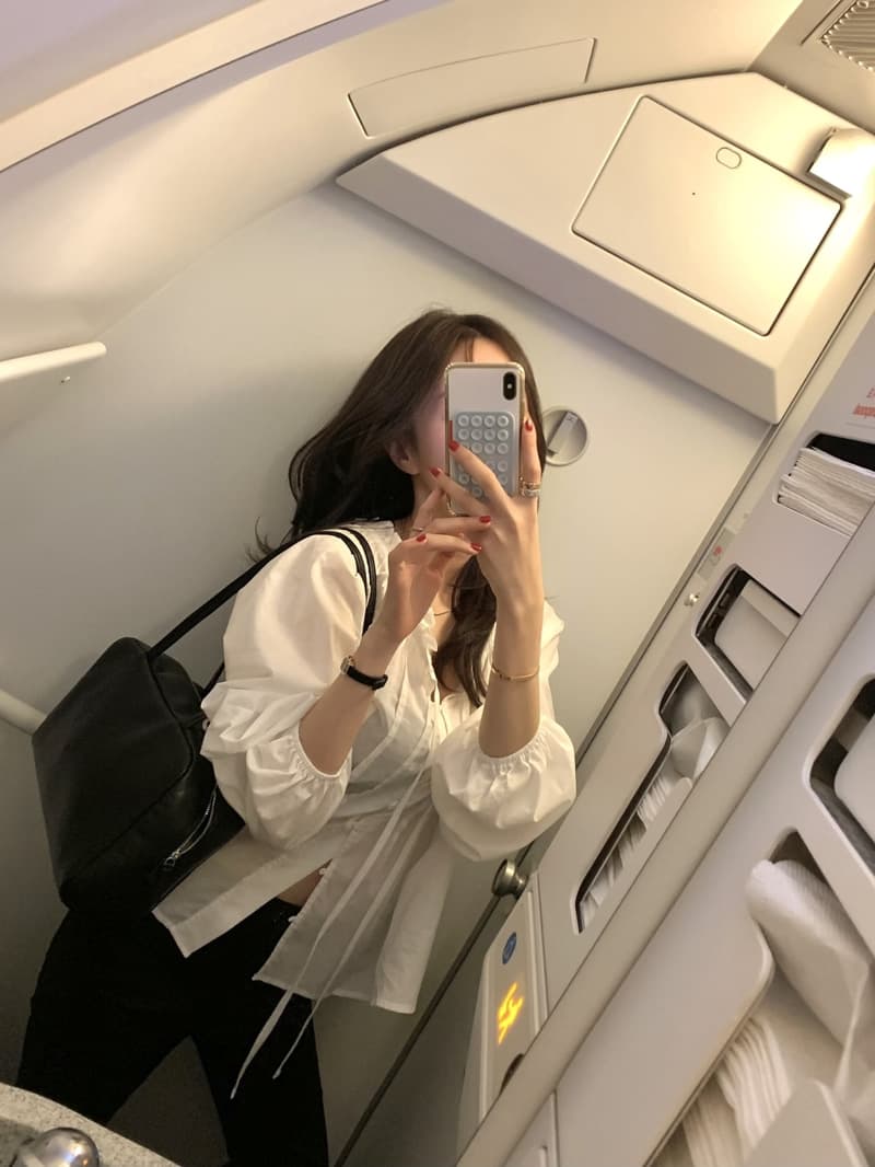 있음 선적 레이스업 레이스 칼라 디자인 센스 셔츠 상세 이미지 11