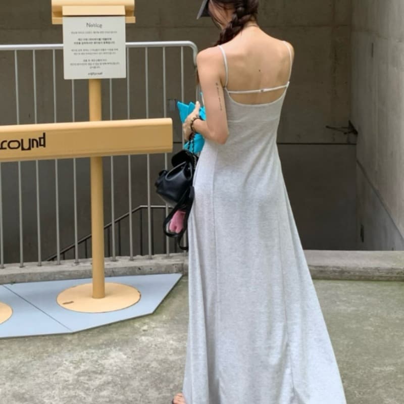 있음 선적 새로운 고급 센스 백리스 작은 대중 품격 슬림해 보이는 슬립 드레스 롱 스커트 이미지 2