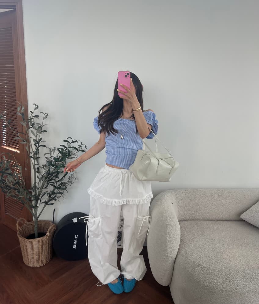 새로운 소녀 단색 프릴 펌프 로프 허리밴드 다용도 치마바지 캐주얼 바지 상세 이미지 18