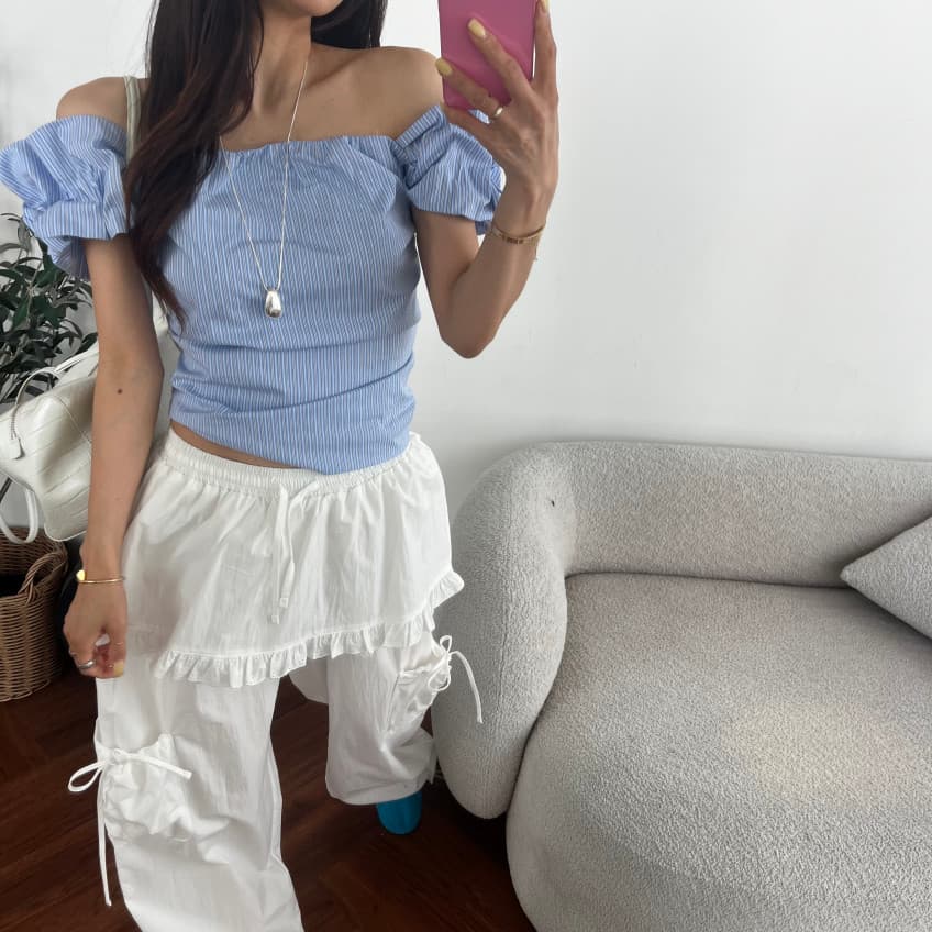 새로운 소녀 단색 프릴 펌프 로프 허리밴드 다용도 치마바지 캐주얼 바지 상세 이미지 25