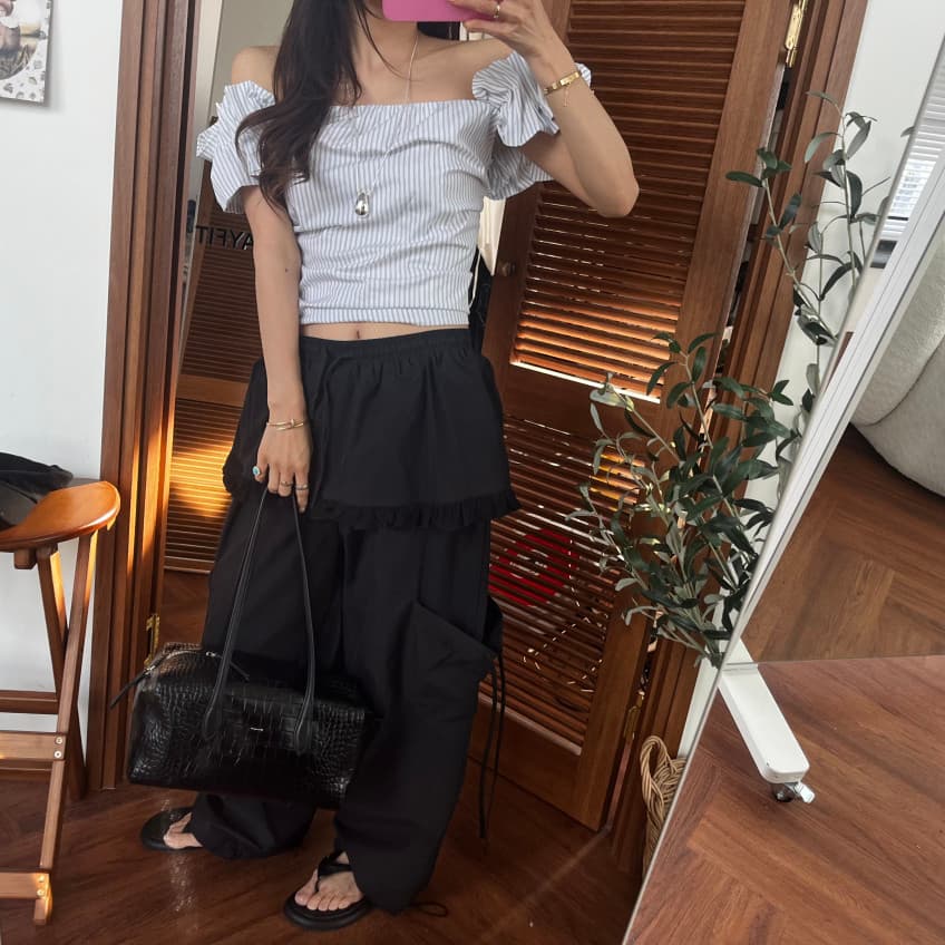 새로운 소녀 단색 프릴 펌프 로프 허리밴드 다용도 치마바지 캐주얼 바지 상세 이미지 32