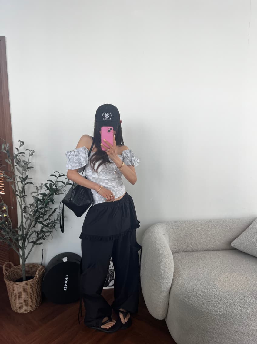 새로운 소녀 단색 프릴 펌프 로프 허리밴드 다용도 치마바지 캐주얼 바지 상세 이미지 37