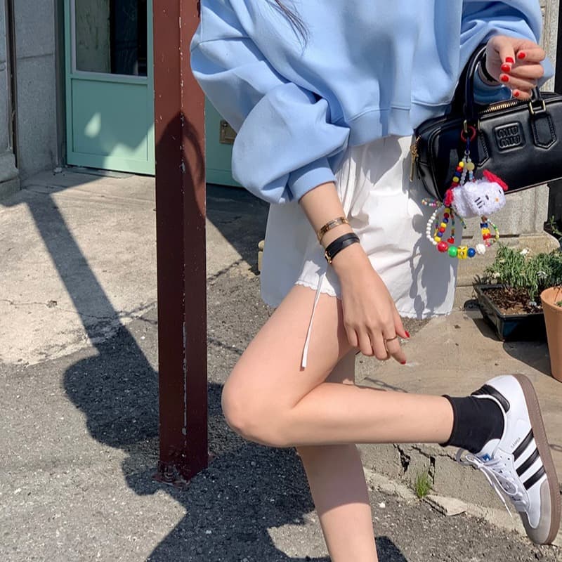 있음 선적 다용도 레이스 측면 소녀 연령 감소 스트레이트 반바지 이미지 3