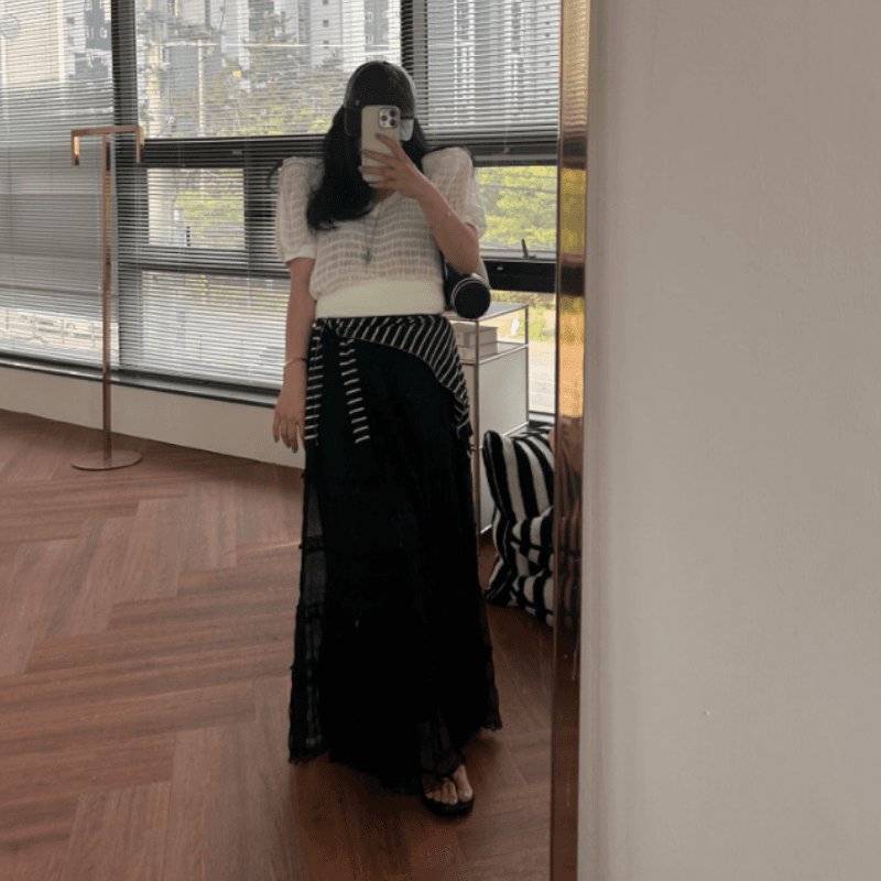 새로운 프랑스식 주름 한 마디 우산 치마 층 케이크 반신 스커트 이미지 4