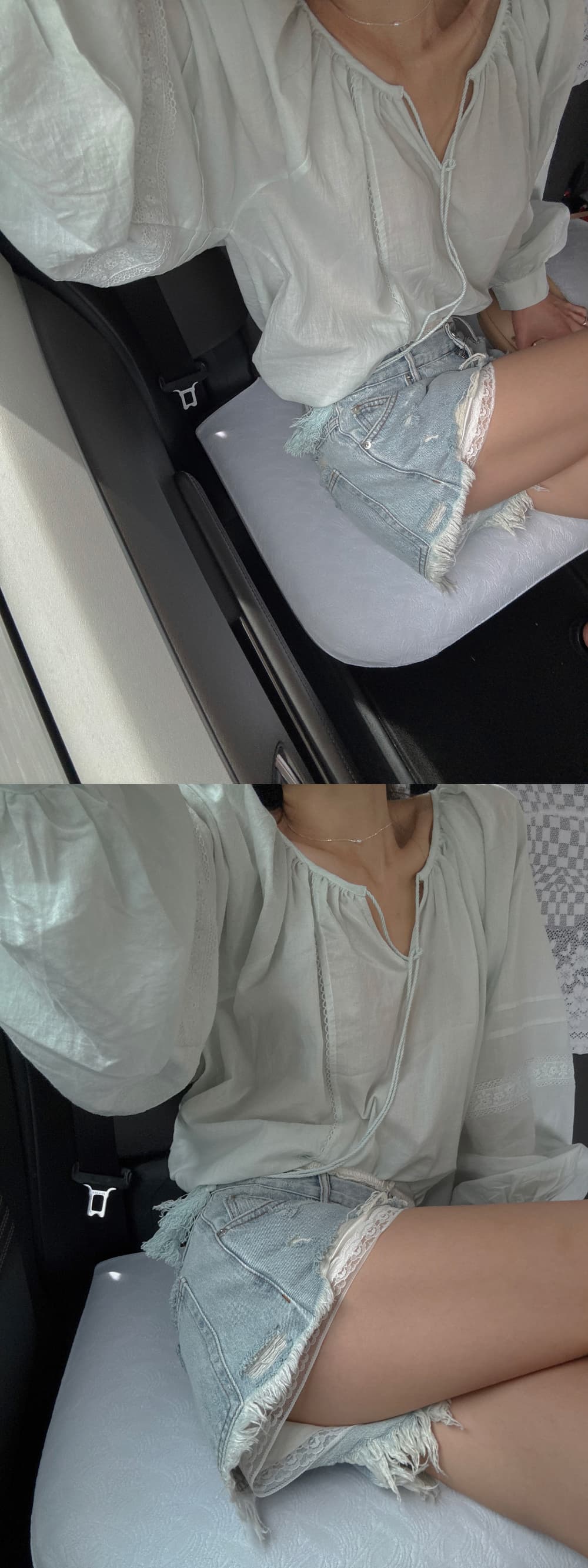 새로운 한 부서 다용도 미니멀리즘 소녀 풀오버 라운드 넥 레이스 업 셔츠 상세 이미지 28