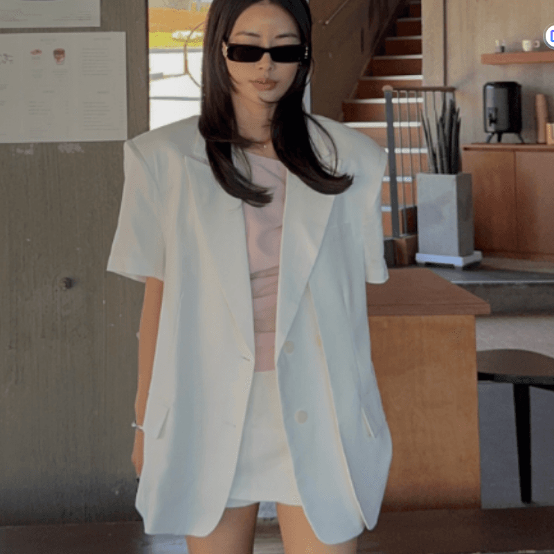 있음 선적 새로운 폴로 칼라 두 버클 루즈핏 반팔 블레이저 맨위 이미지 4