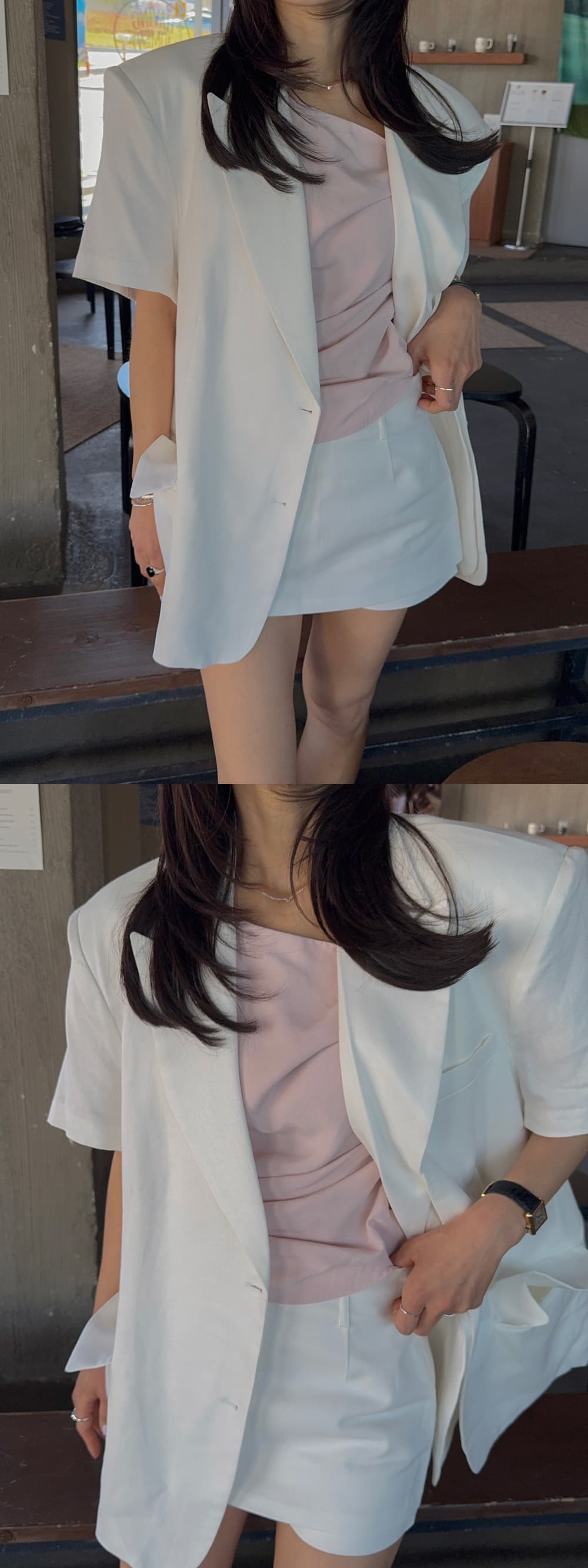 있음 선적 새로운 폴로 칼라 두 버클 루즈핏 반팔 블레이저 맨위 상세 이미지 6